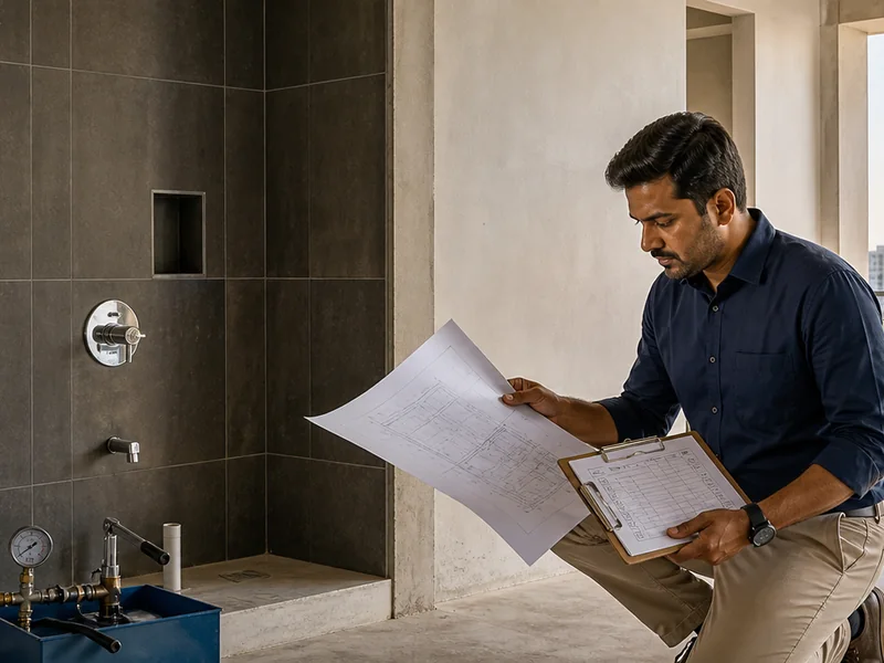 Smart Space engineer pressure-testing concealed plumbing before walls and floors are sealed