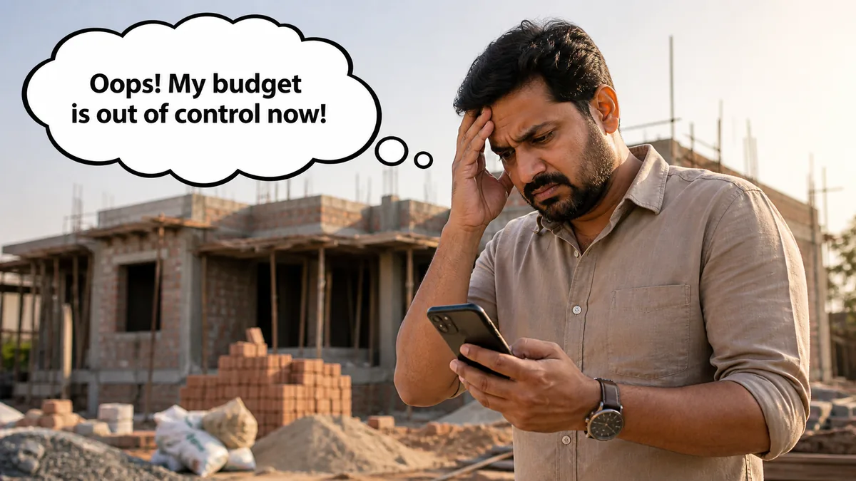 Homeowner reviewing rising house construction costs after the project budget increases unexpectedly