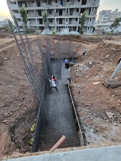 Reinforcement mesh laid over foundation bed - Mr. Arjun project, RR Nagar