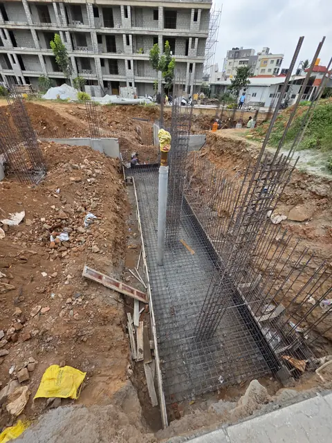 Column cages braced before concreting - Mr. Arjun project, RR Nagar