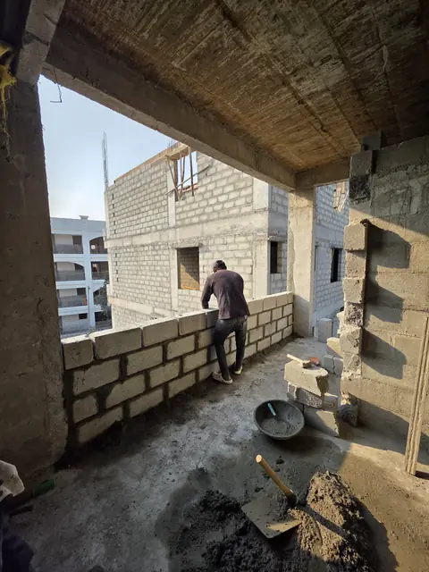 Blockwork walls going up on the slab - Mr. Arjun project, RR Nagar