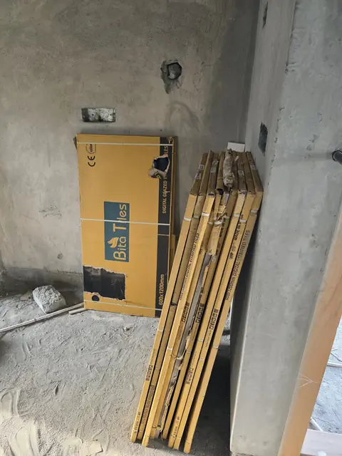Frames and fittings staged indoors - Mr. Arjun project, RR Nagar