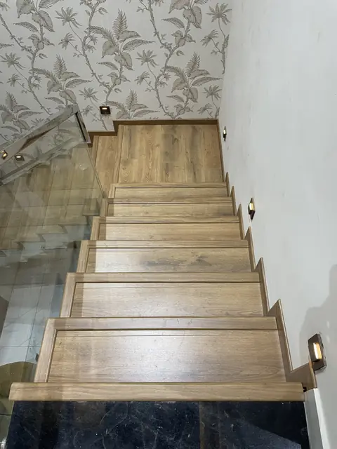 Wooden staircase treads viewed from above - Mr. Nagaraj project, Bangalore