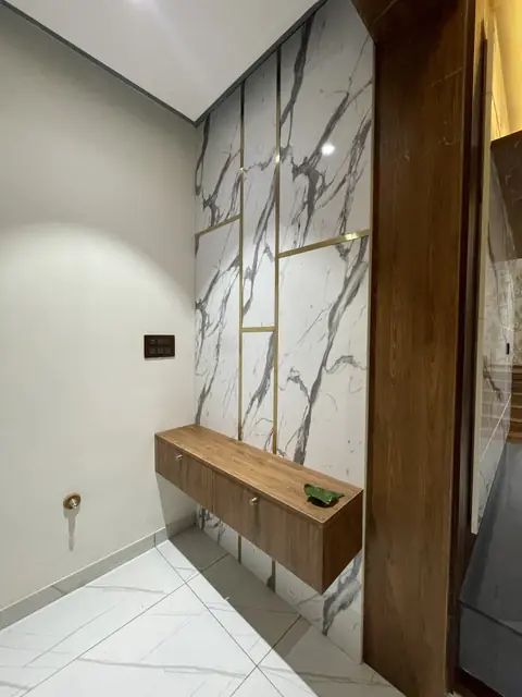 Marble feature wall with floating console - Mr. Nagaraj project, Bangalore