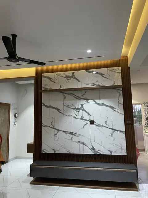 Entry partition screen with marble panel - Mr. Nagaraj project, Bangalore