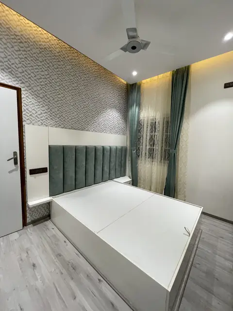 Bedroom bed with upholstered headboard - Mr. Nagaraj project, Bangalore
