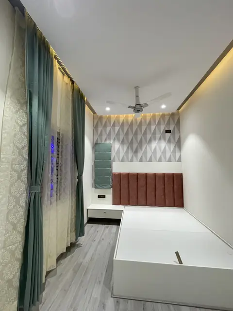 Bedroom with cove lighting and drapes - Mr. Nagaraj project, Bangalore