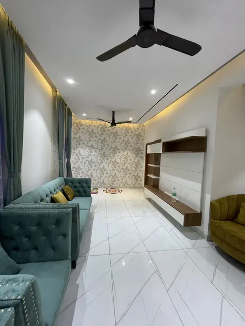 Lounge seating with display shelving unit - Mr. Nagaraj project, Bangalore