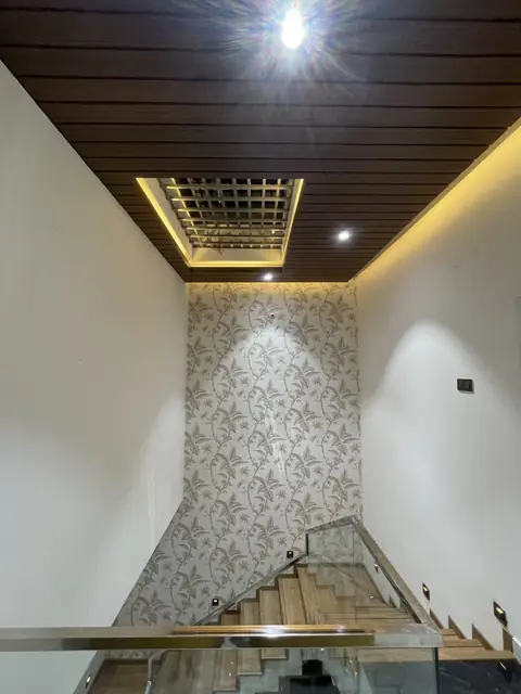 Wooden ceiling above the stairwell landing - Mr. Nagaraj project, Bangalore