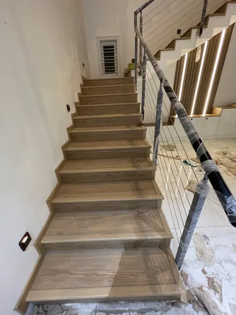 Finished staircase with timber treads - Mr. Ranjith project, Bangalore