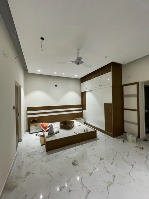 Bedroom with wardrobe and wall panelling - Mr. Ranjith project, Bangalore
