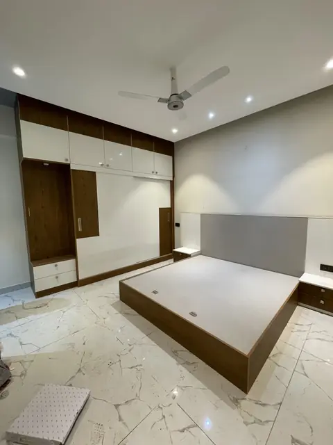 Platform bed with panelled headboard wall - Mr. Ranjith project, Bangalore