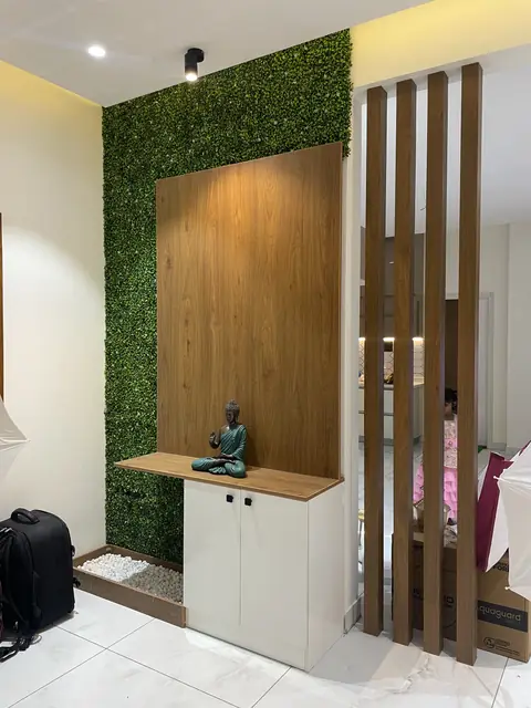 Entrance bench beside the green wall - Mr. Ranjith project, Bangalore