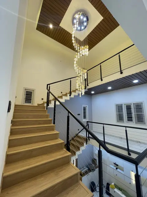 Upper landing railing and chandelier - Mr. Ranjith project, Bangalore