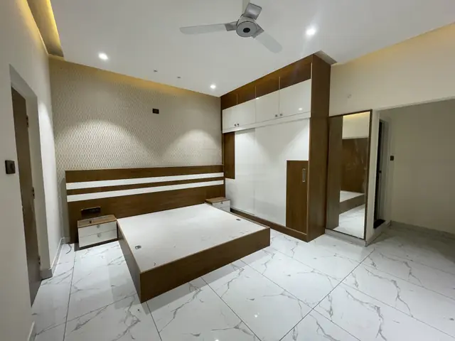 Bed with backlit headboard and mirror - Mr. Ranjith project, Bangalore