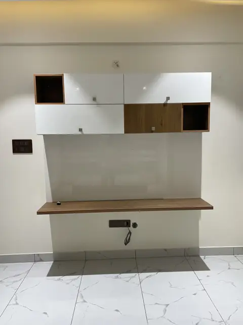 Wall-mounted display shelves and console - Mr. Ranjith project, Bangalore