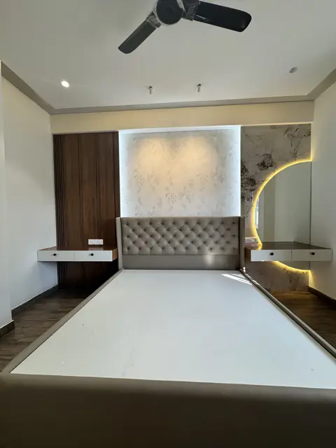 Bedroom with backlit arch headboard - Mr. Ranjith project, Bangalore