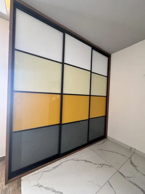 Full-height wardrobe with glass shutters - Mr. Ranjith project, Bangalore