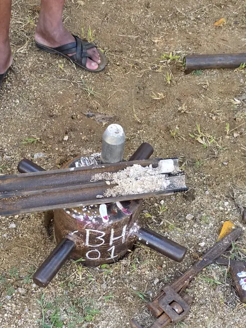 Soil test drill rods on the ground - Mr. Santosh project, Andrahalli