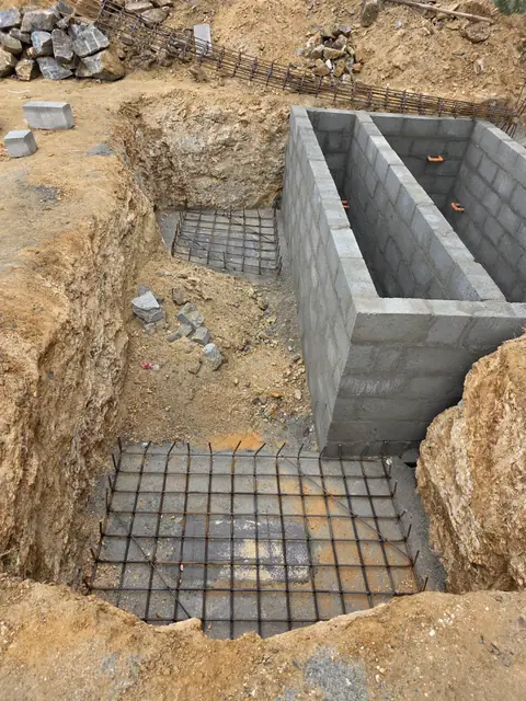 Tank walls beside reinforced footing bed - Mr. Santosh project, Andrahalli