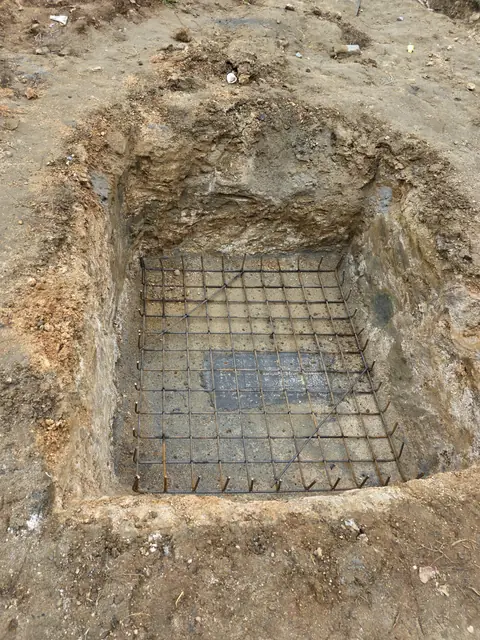 Steel mesh laid in excavated footing - Mr. Santosh project, Andrahalli