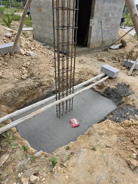 Braced column cage on poured footing - Mr. Santosh project, Andrahalli