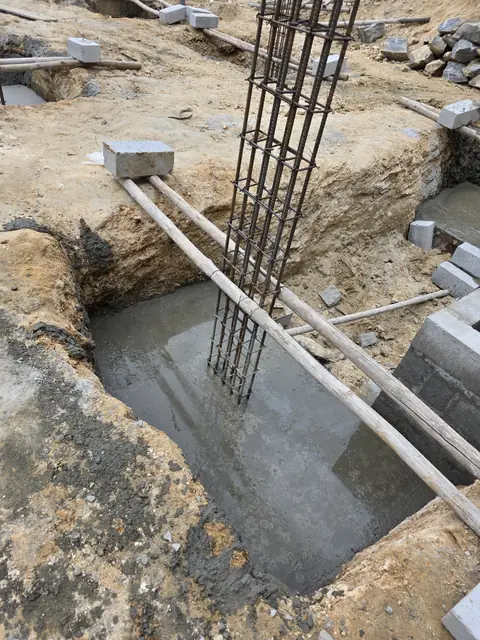 Column starter bars set in concrete - Mr. Santosh project, Andrahalli