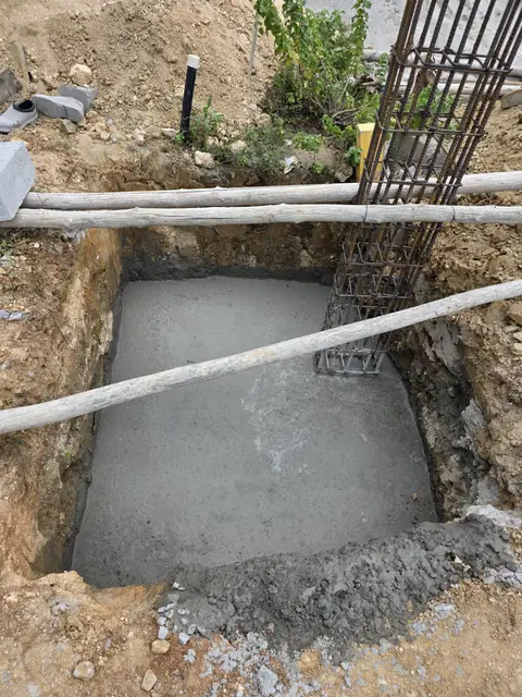Freshly concreted footing with column bars - Mr. Santosh project, Andrahalli