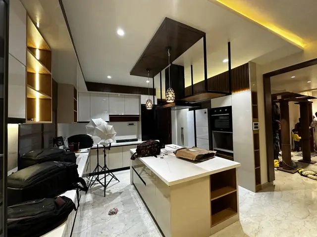 Kitchen with island and appliance tower - Mr. Siddanth project, Bangalore