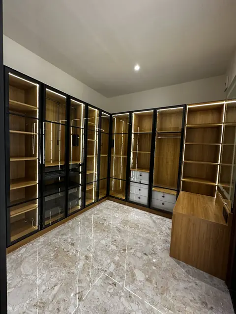 Wardrobe run with glass doors and lighting - Mr. Siddanth project, Bangalore