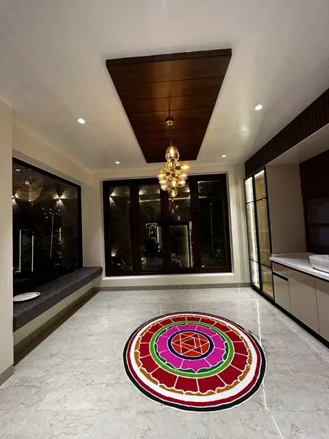 Passage with rangoli leading to kitchen - Mr. Siddanth project, Bangalore