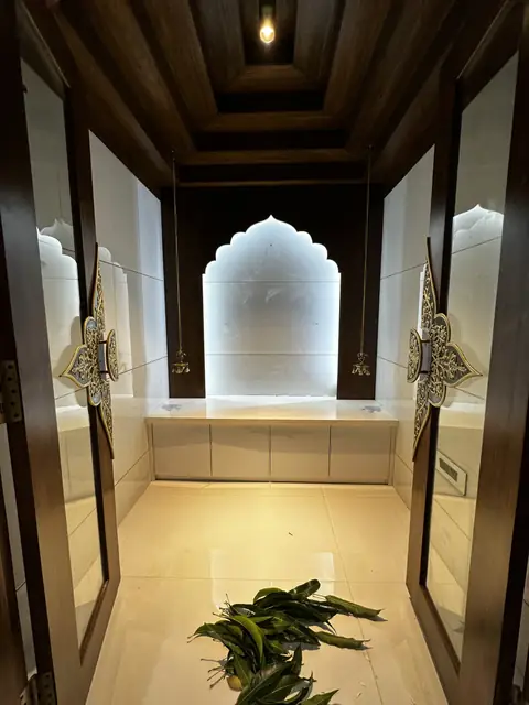 Lit arched niche in the pooja room - Mr. Siddanth project, Bangalore