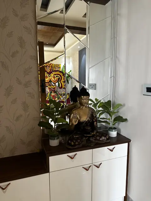 Pooja shelf with idol and plants - Mr. Siddanth project, Bangalore