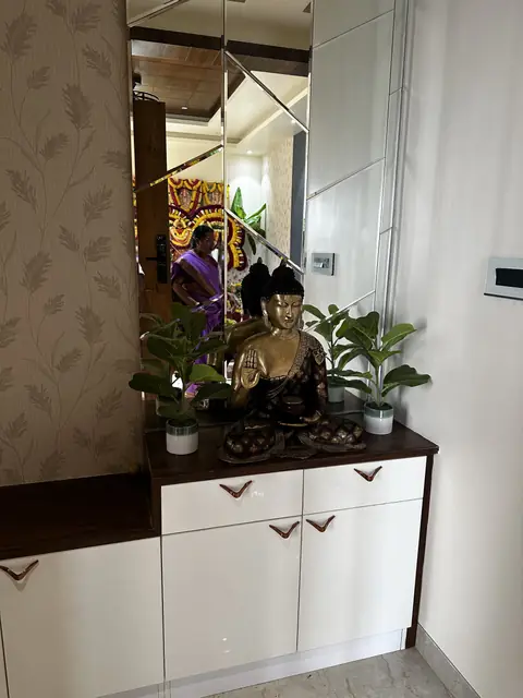 Pooja niche with idol and greenery - Mr. Siddanth project, Bangalore