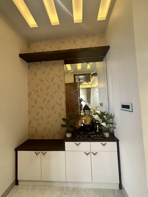 Pooja niche under slatted ceiling detail - Mr. Siddanth project, Bangalore