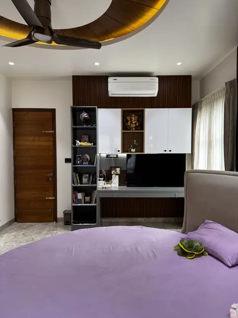 Bedroom with television and study unit - Mr. Siddanth project, Bangalore
