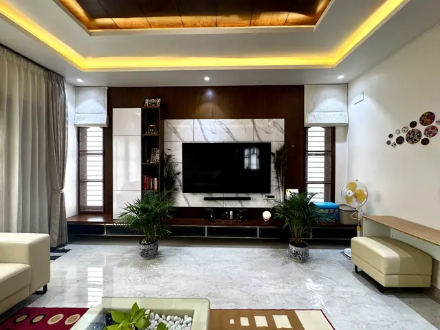 Living room with television and rug - Mr. Siddanth project, Bangalore