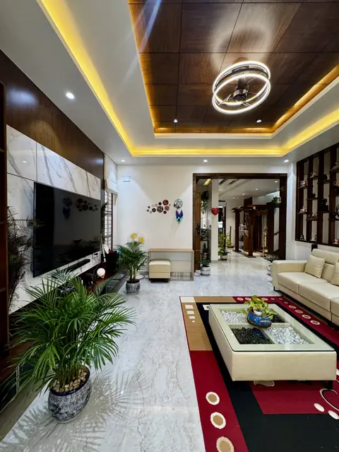 Living area with plants and ceiling detail - Mr. Siddanth project, Bangalore