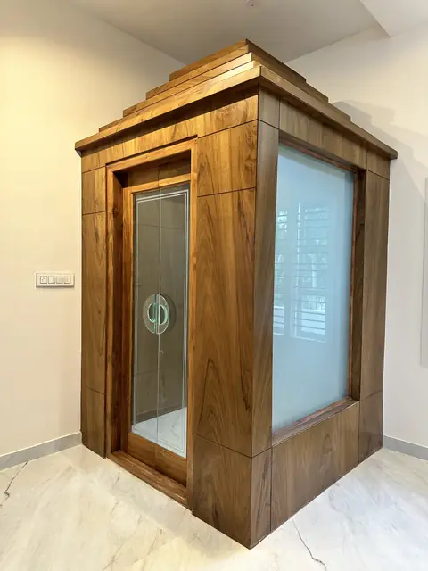 Lift shaft finished in wood panelling - Mr. Umesh project, Bangalore