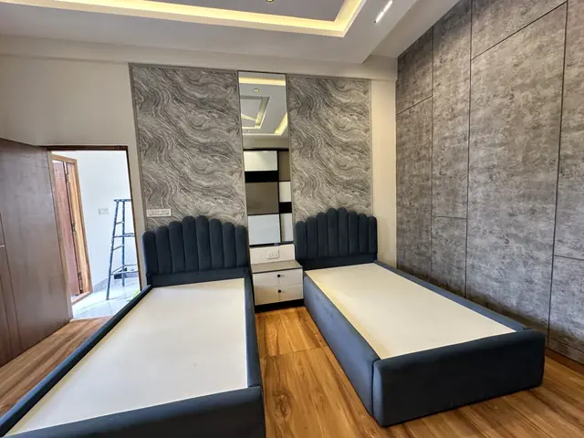 Twin beds with mirrored wardrobe unit - Mr. Umesh project, Bangalore