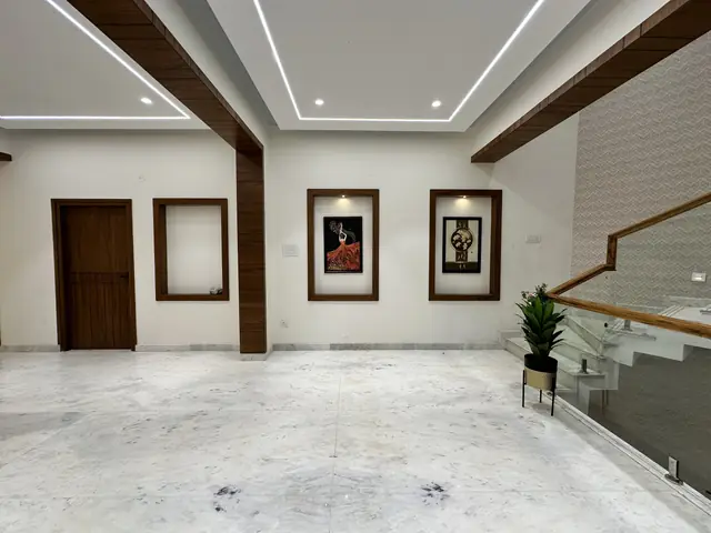 Marble-floored lobby beside staircase balustrade - Mr. Willfred project, Bangalore