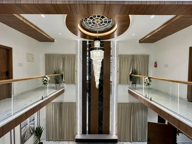 Decorative ceiling ring above stair void - Mr. Willfred project, Bangalore
