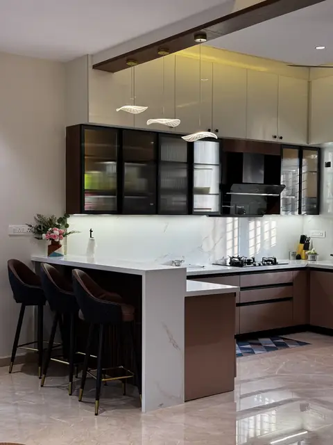 Modular kitchen island with breakfast bar - Mrs. Anitha project, Bangalore