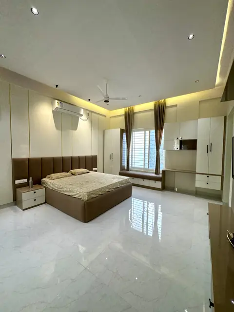 Bedroom with cove lighting and wardrobes - Mrs. Anitha project, Bangalore
