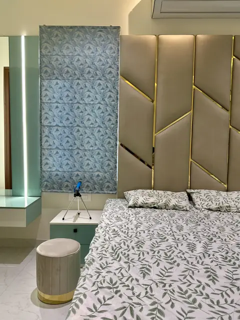 Bedroom headboard wall with panelled detailing - Mrs. Anitha project, Bangalore