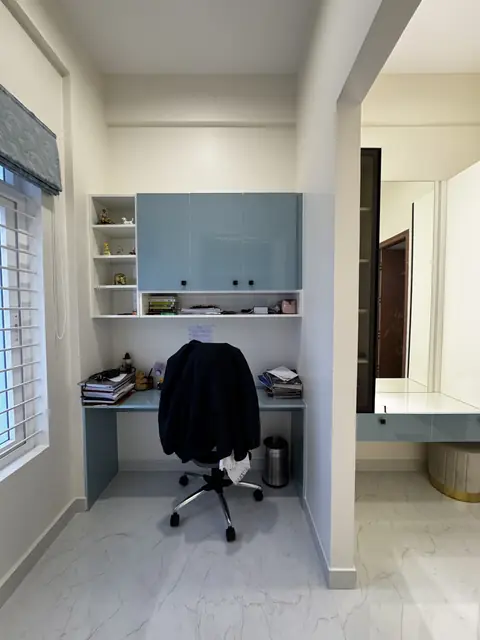 Study desk with shelves beside window - Mrs. Anitha project, Bangalore