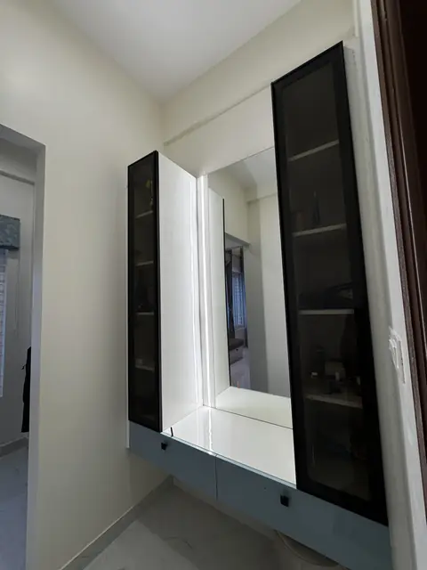 Wall mirror unit with timber frame - Mrs. Anitha project, Bangalore