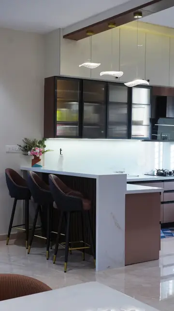 Kitchen island with bar stools and cabinets - Mrs. Anitha project, Bangalore