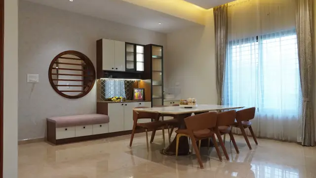 Dining table set under cove lighting - Mrs. Anitha project, Bangalore