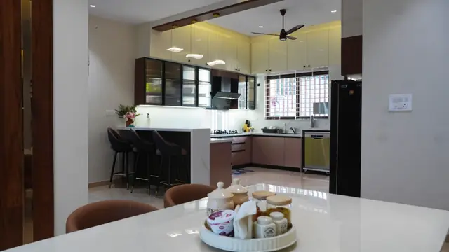 Kitchen and dining seen together - Mrs. Anitha project, Bangalore